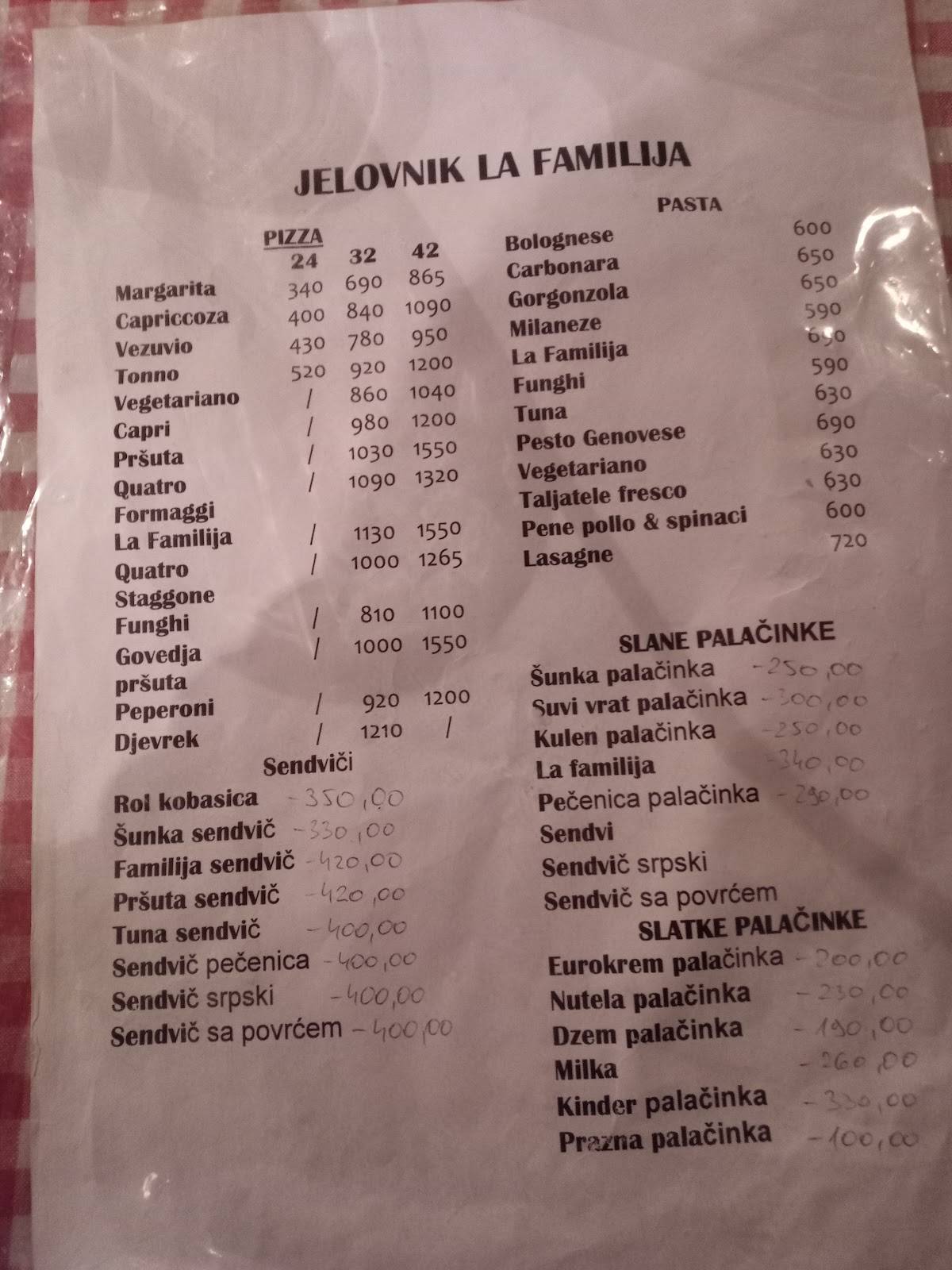 Speisekarte Von La Familija Restoran Restaurant Belgrad