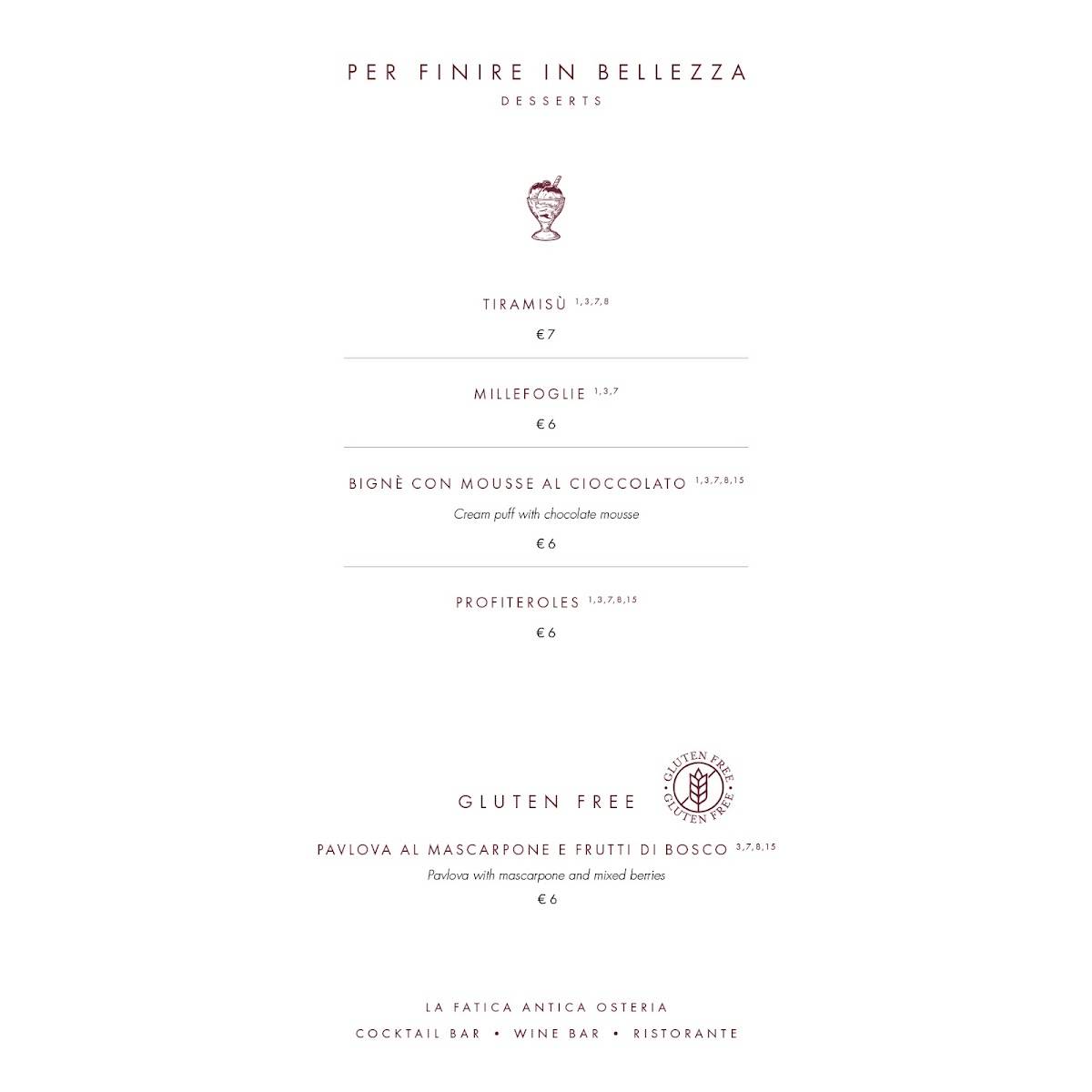 Menu di La Fatica - Antica Osteria 