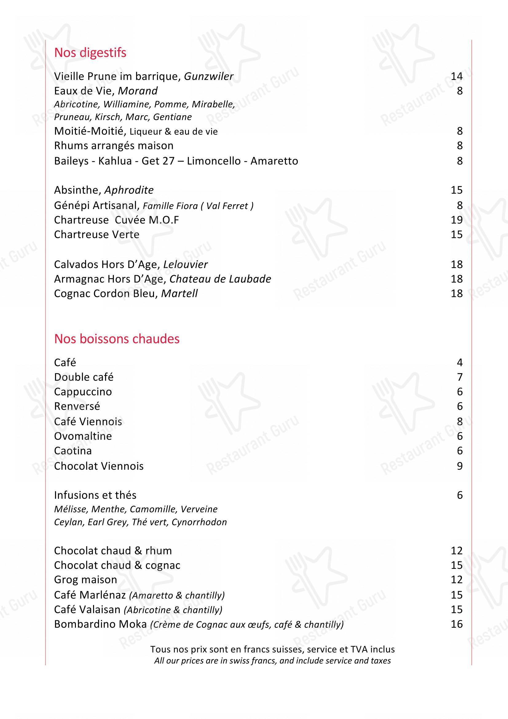 Menu bar per La Marlénaz in Bagnes