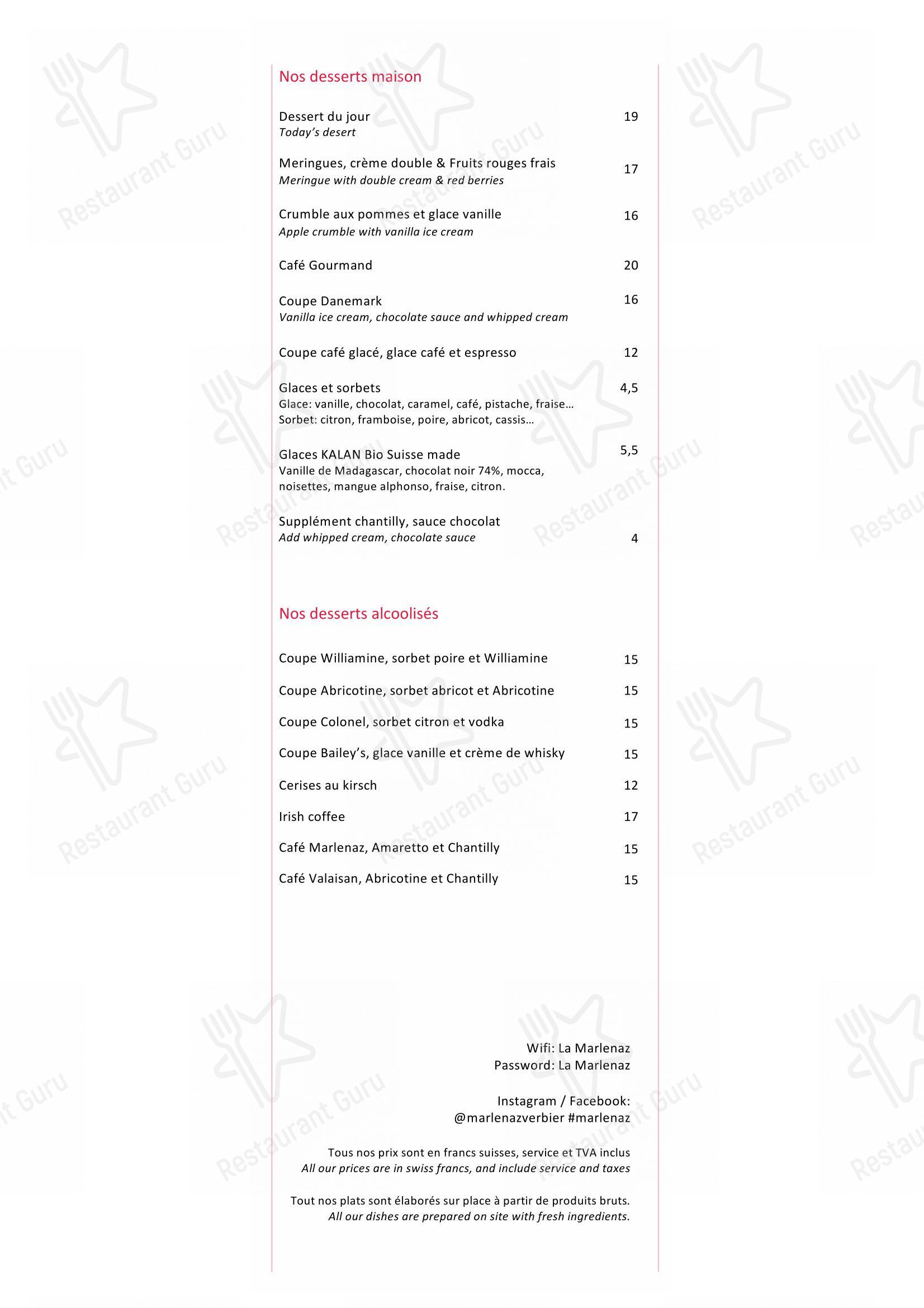 Menu per La Marlénaz ristorante