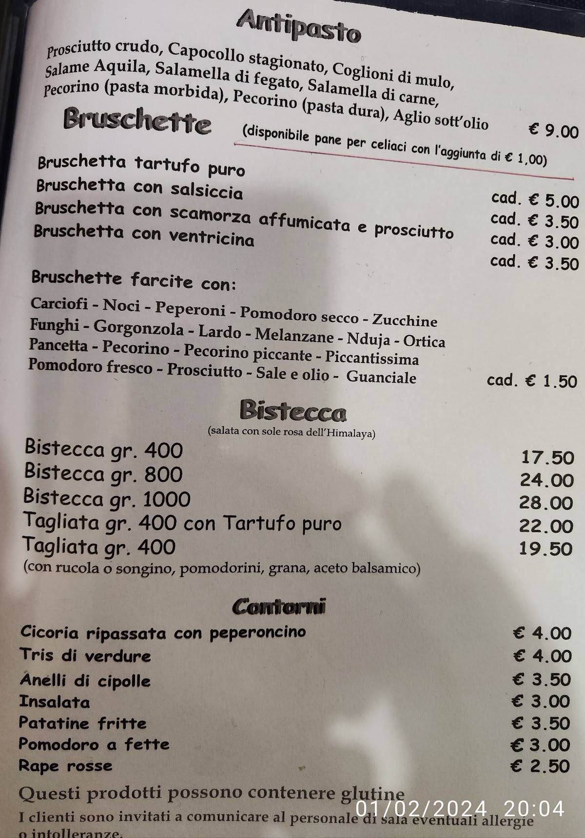 Menu di La Pecora Nera Arrosticini 