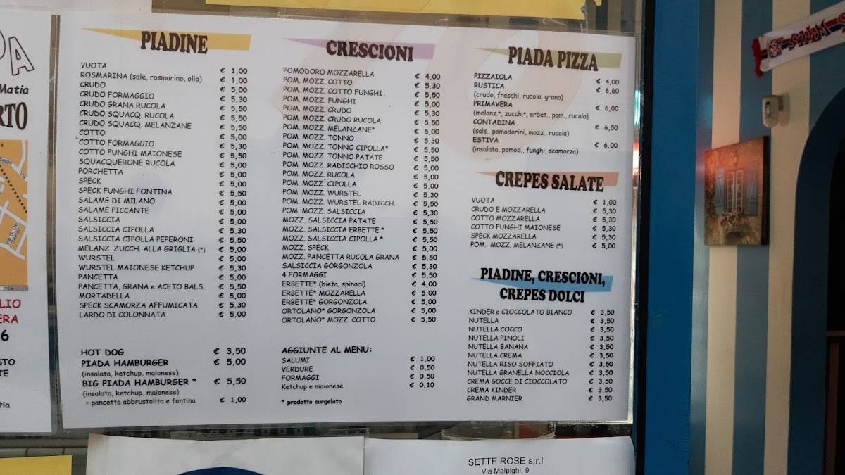 Menu di La Piada Di Manacchini Matia 