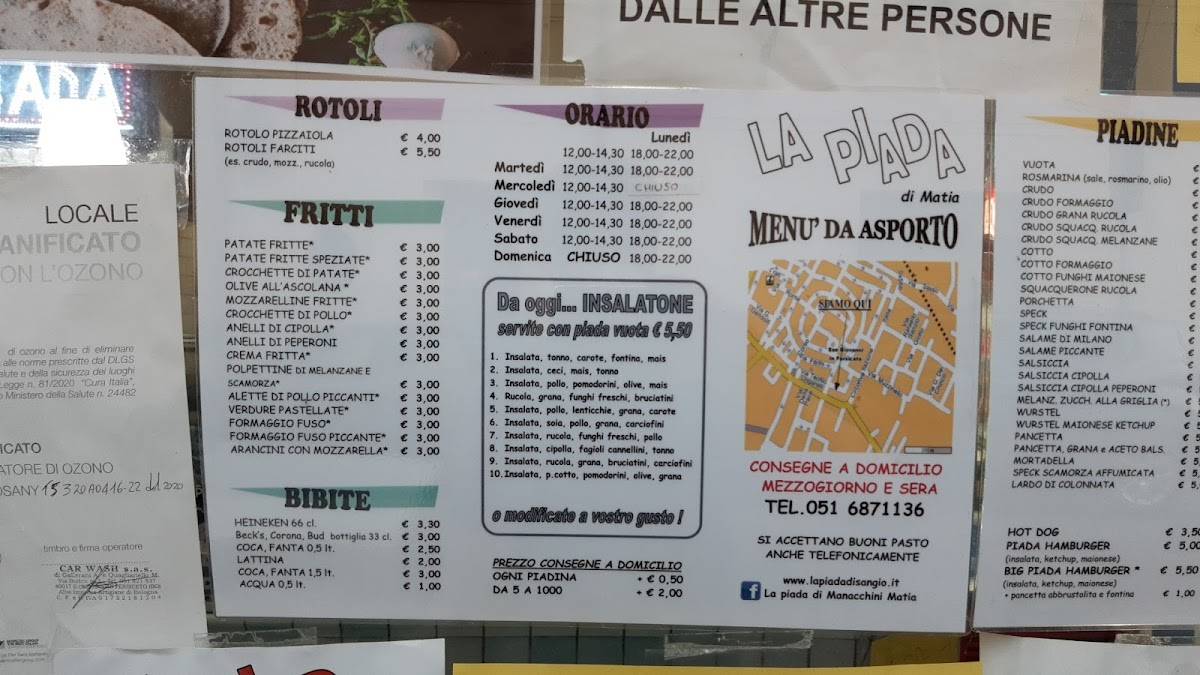 Menu di La Piada Di Manacchini Matia 