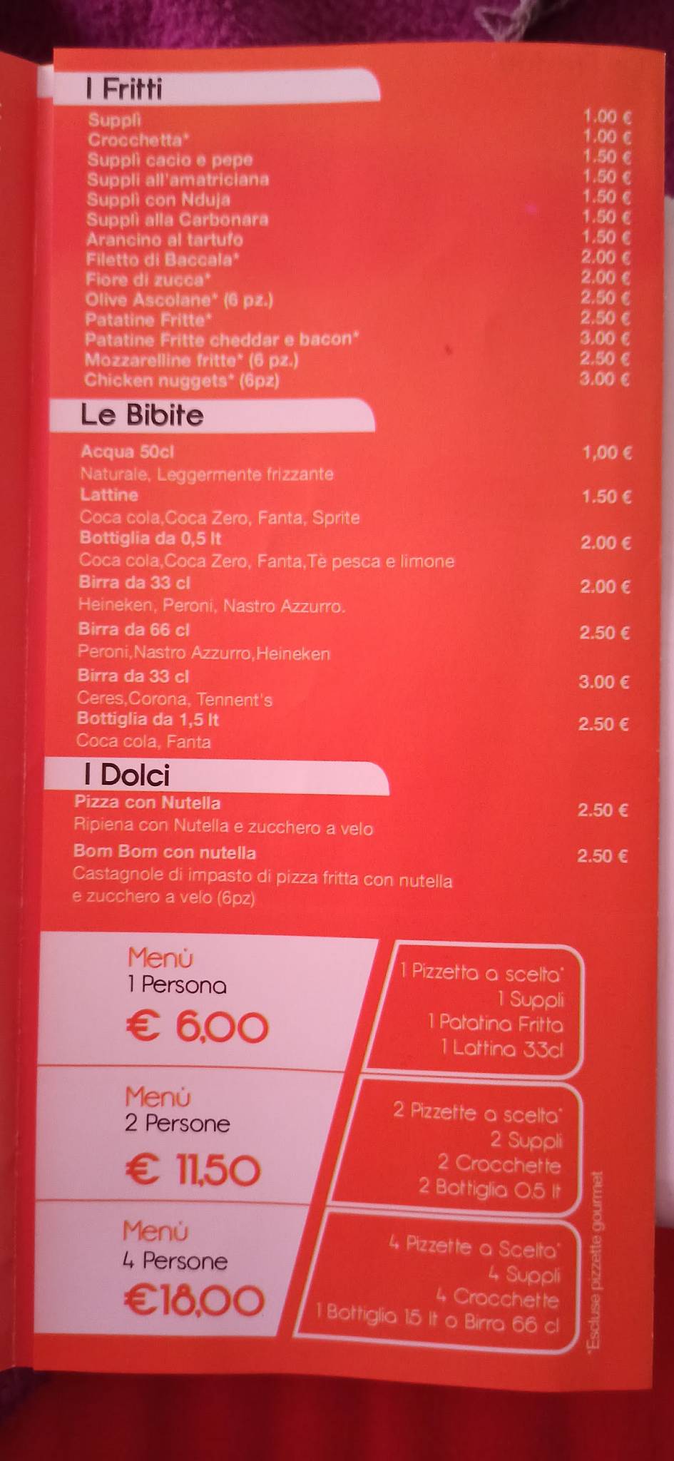 Menu di La Pizzetta (Guidonia) 