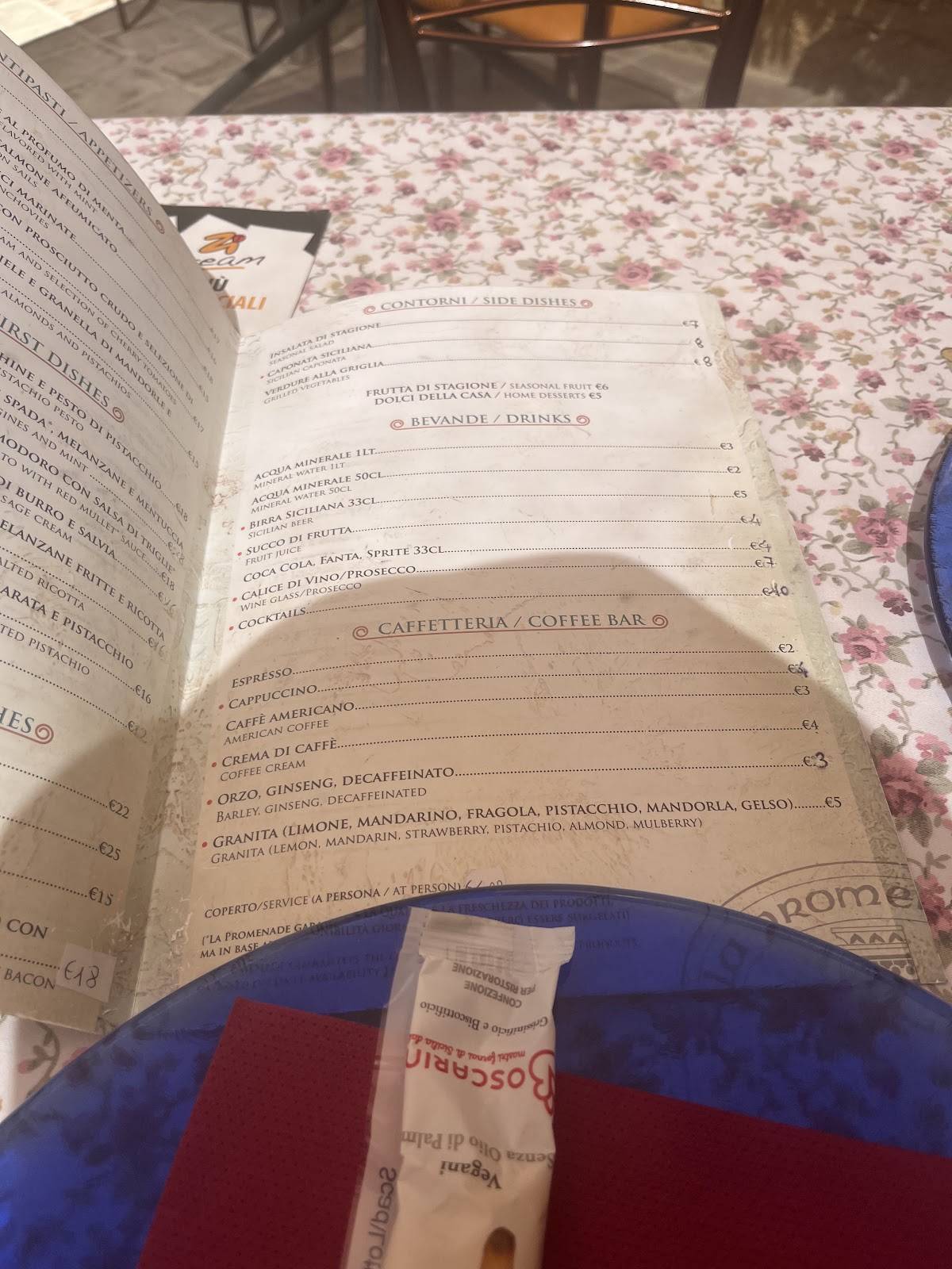 Menu di La Promenade dei Templi 