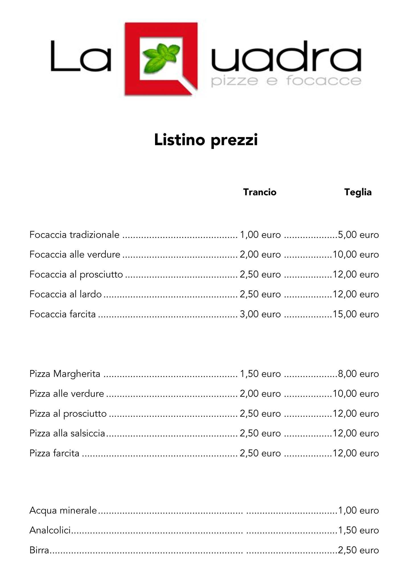 Menu di La Quadra 
