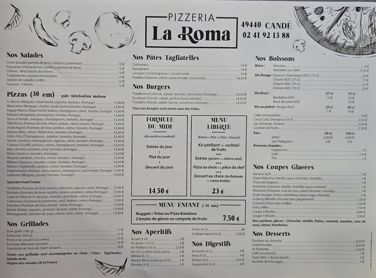 Menu de Pizzeria La Roma