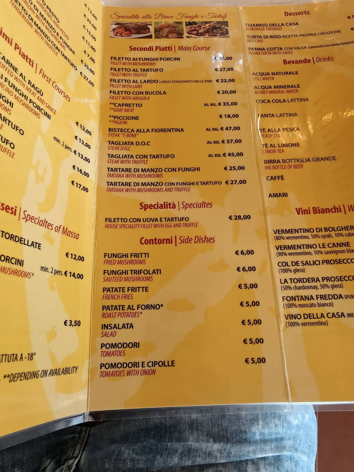 Menu di La Ruota 