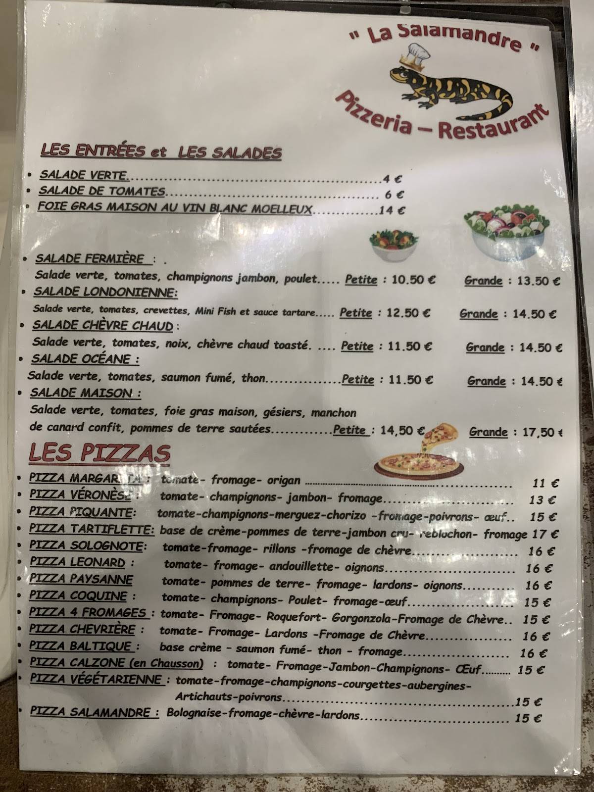 Menu de La Salamandre