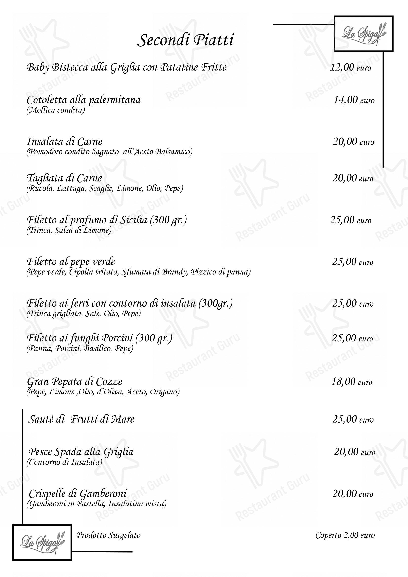 La Spiga Ristorante Pizzeria in Giarre - Menu