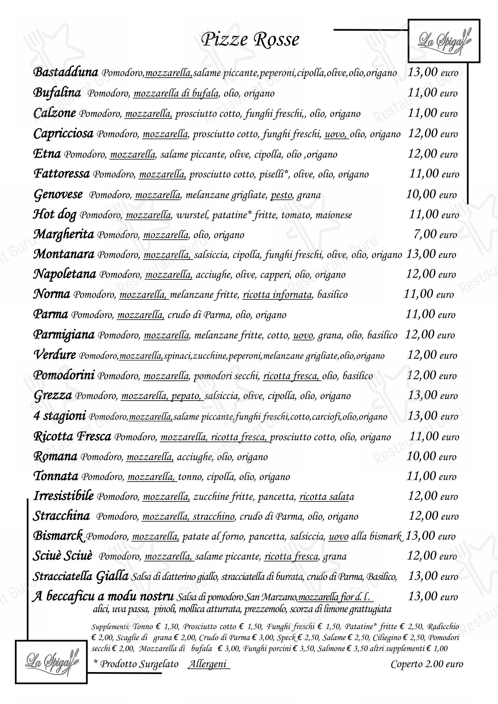 La Spiga Ristorante Pizzeria in Giarre - Menu