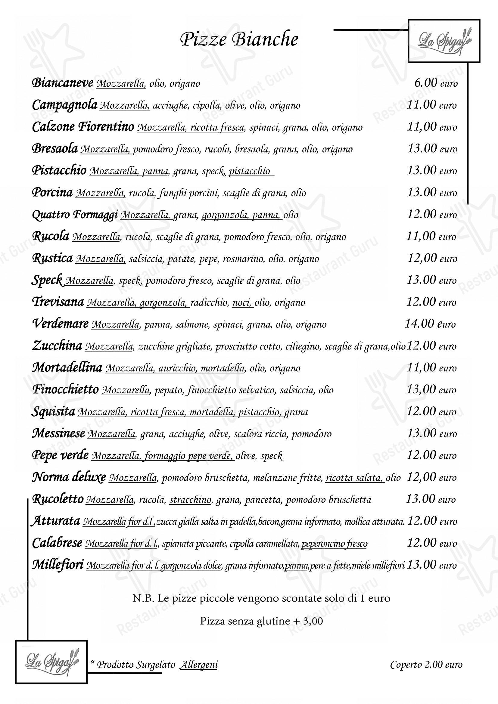 La Spiga Ristorante Pizzeria in Giarre - Menu