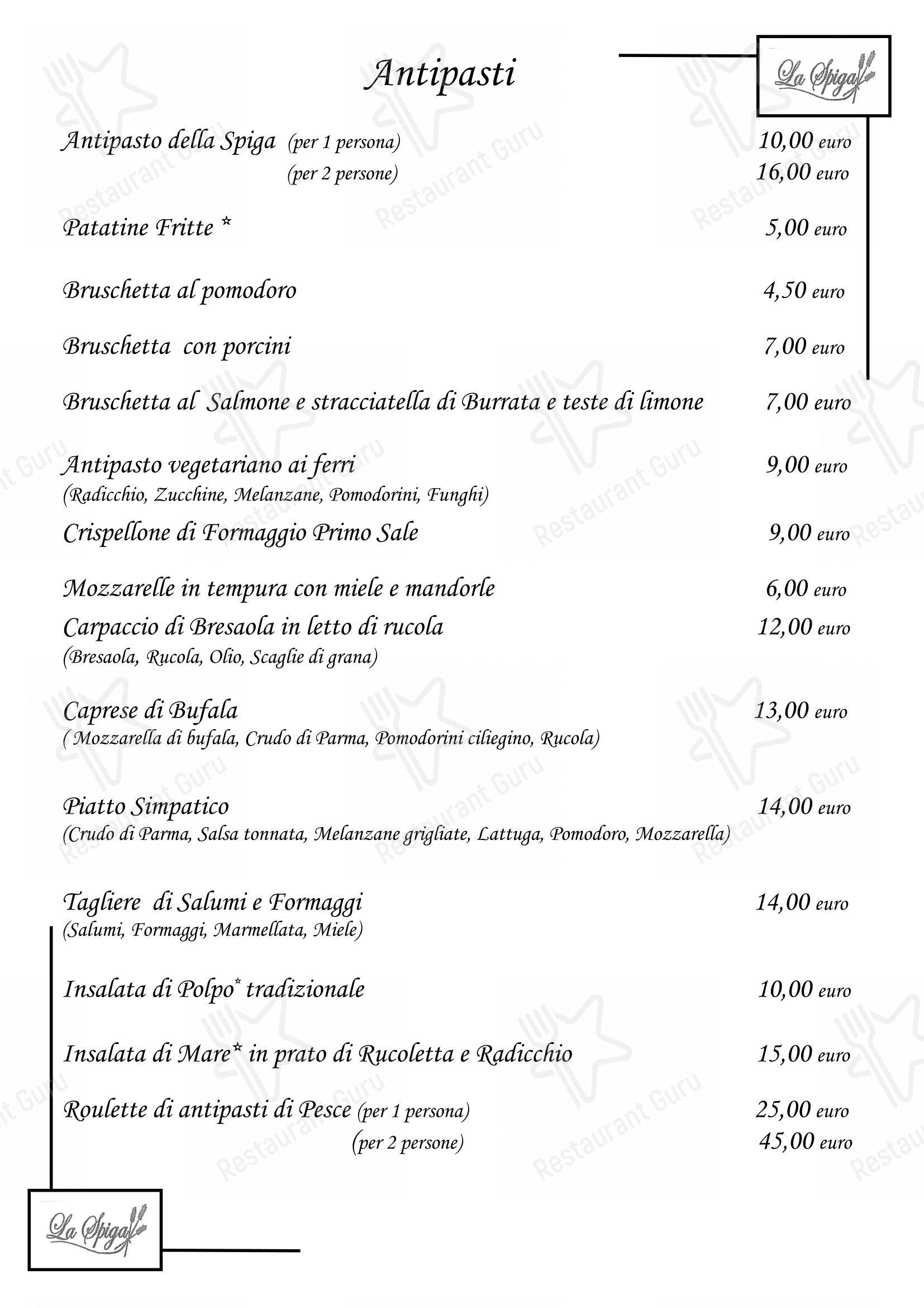 Menu per La Spiga Ristorante Pizzeria pizzeria