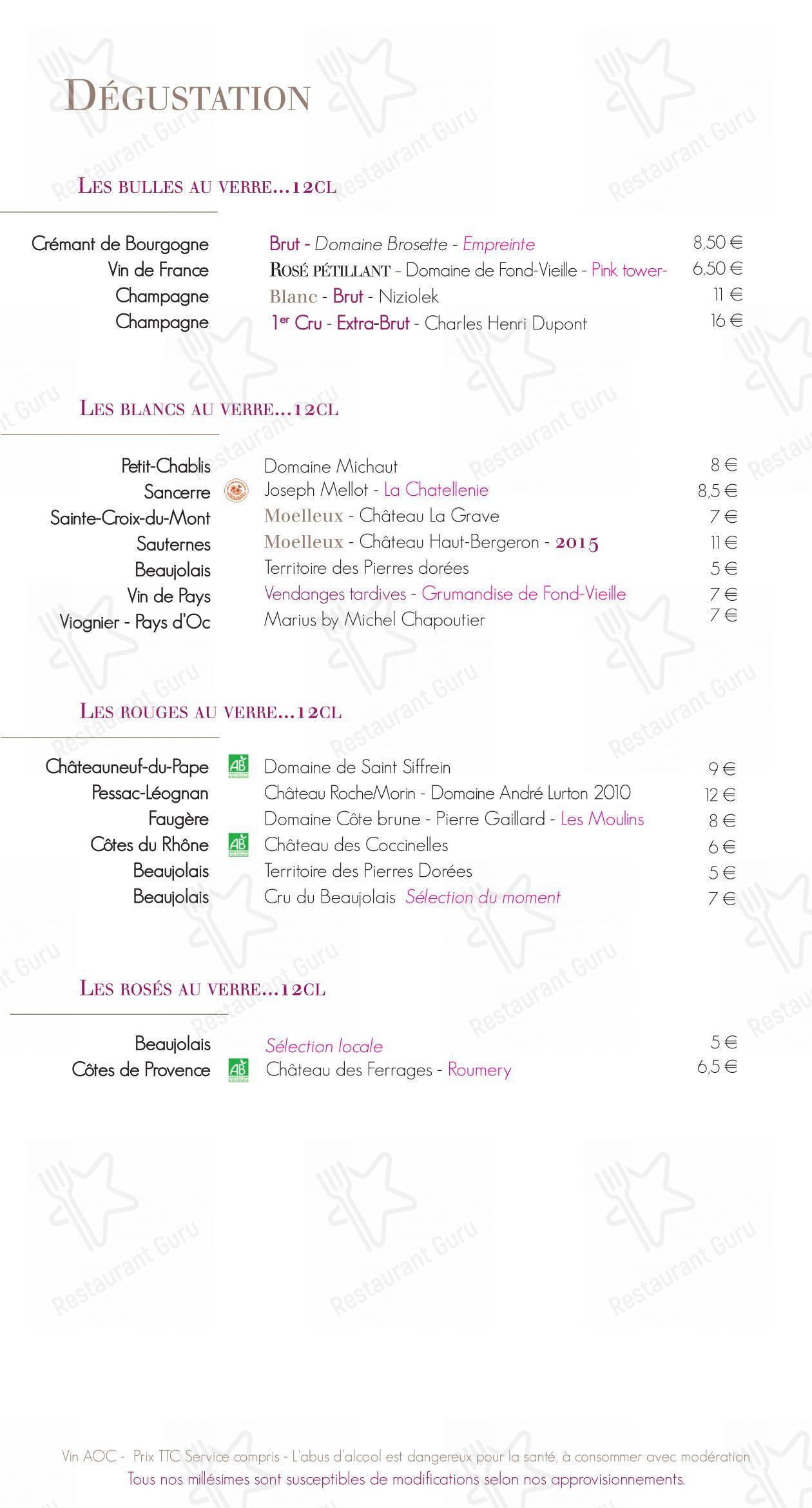 La Table du Donjon dans Oingt - Menu