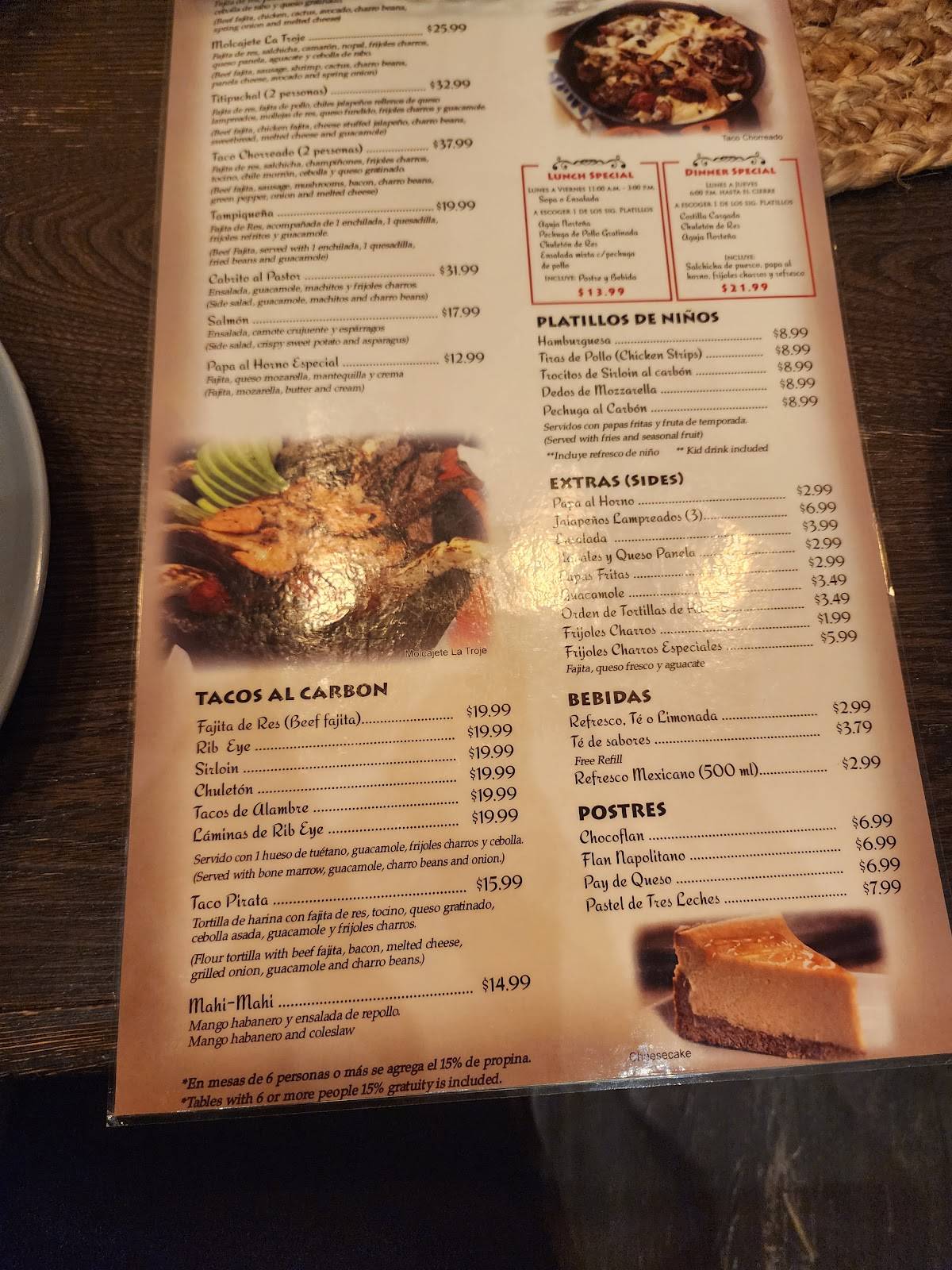 Menu at La Troje Bar and Grill, Brownsville