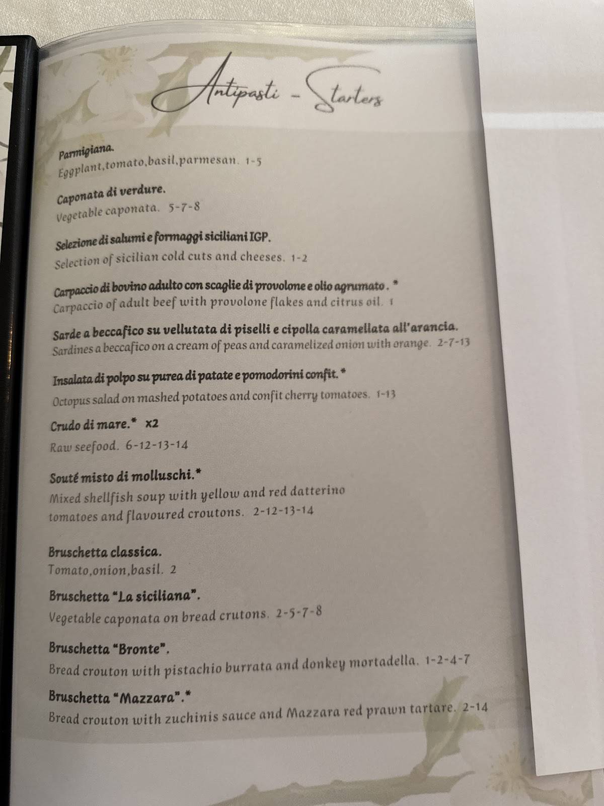 Menu di La Zagara 
