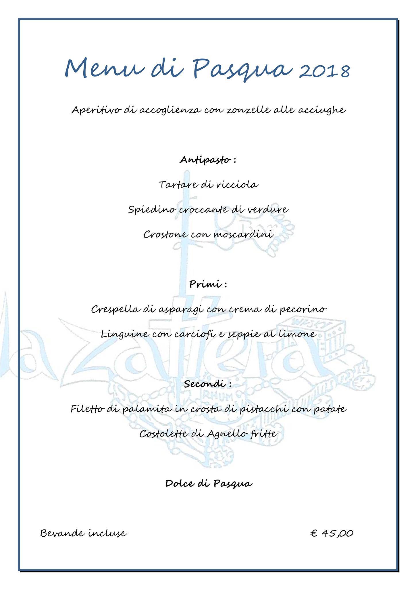 Menu de La Zattera Garden Pizzeria cocktail Bar