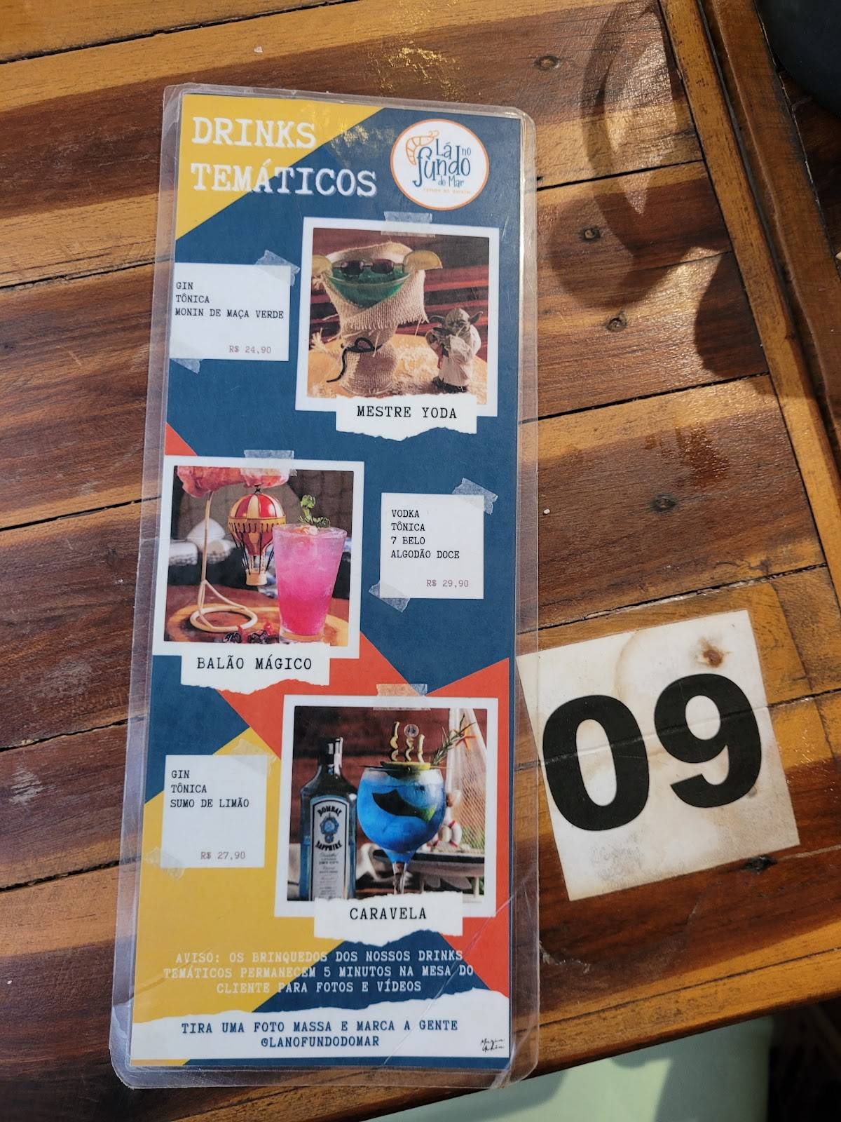 Lá no Fundo do Mar cardápio