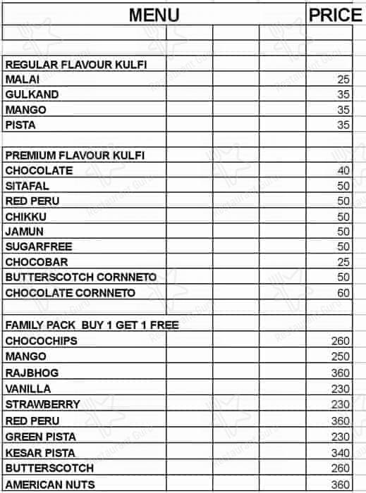 Ladachi Mastani & Kulfi menu