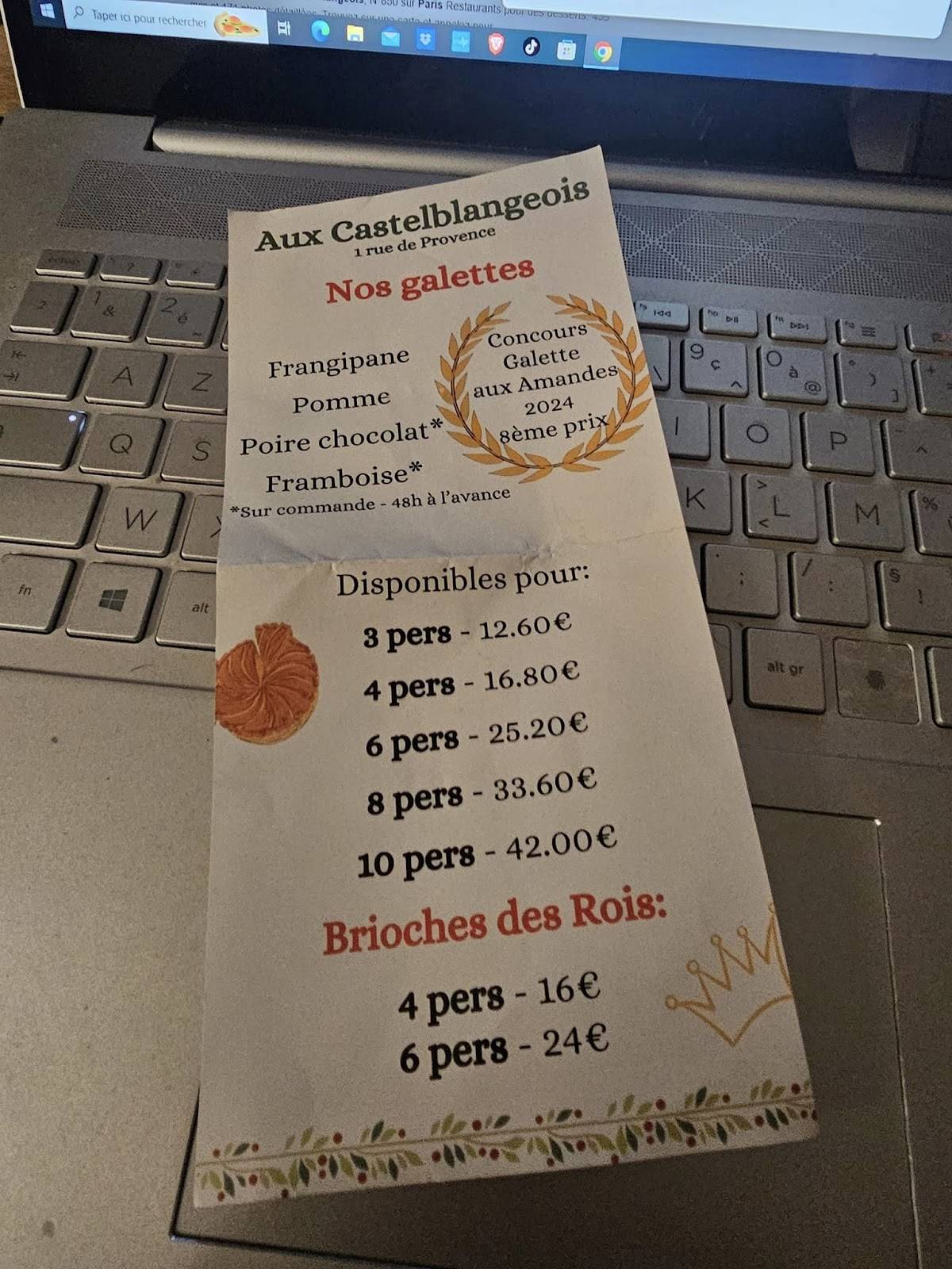 Menu de Aux Castelblangeois