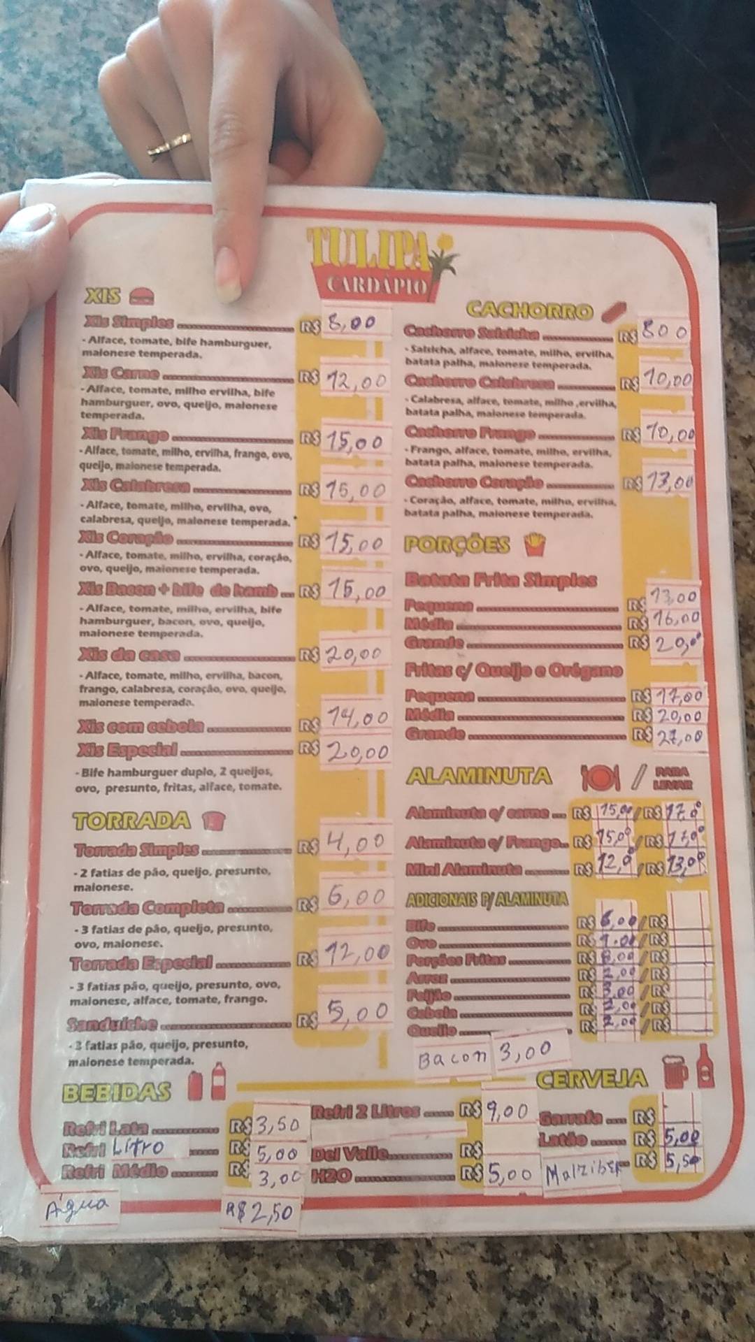 Lancheria Tulipas cardápio