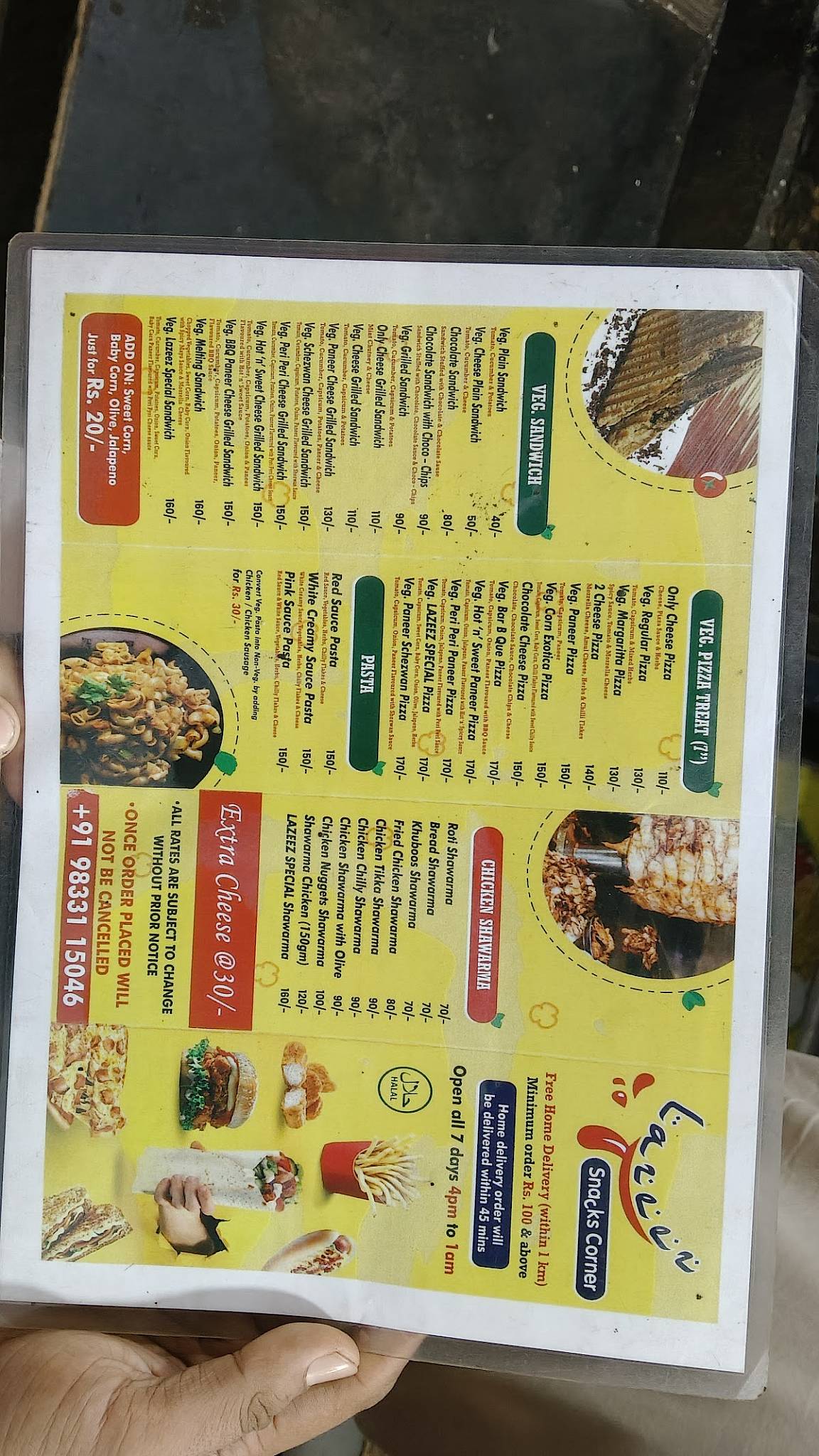 Lazeez Snacks Corner menu