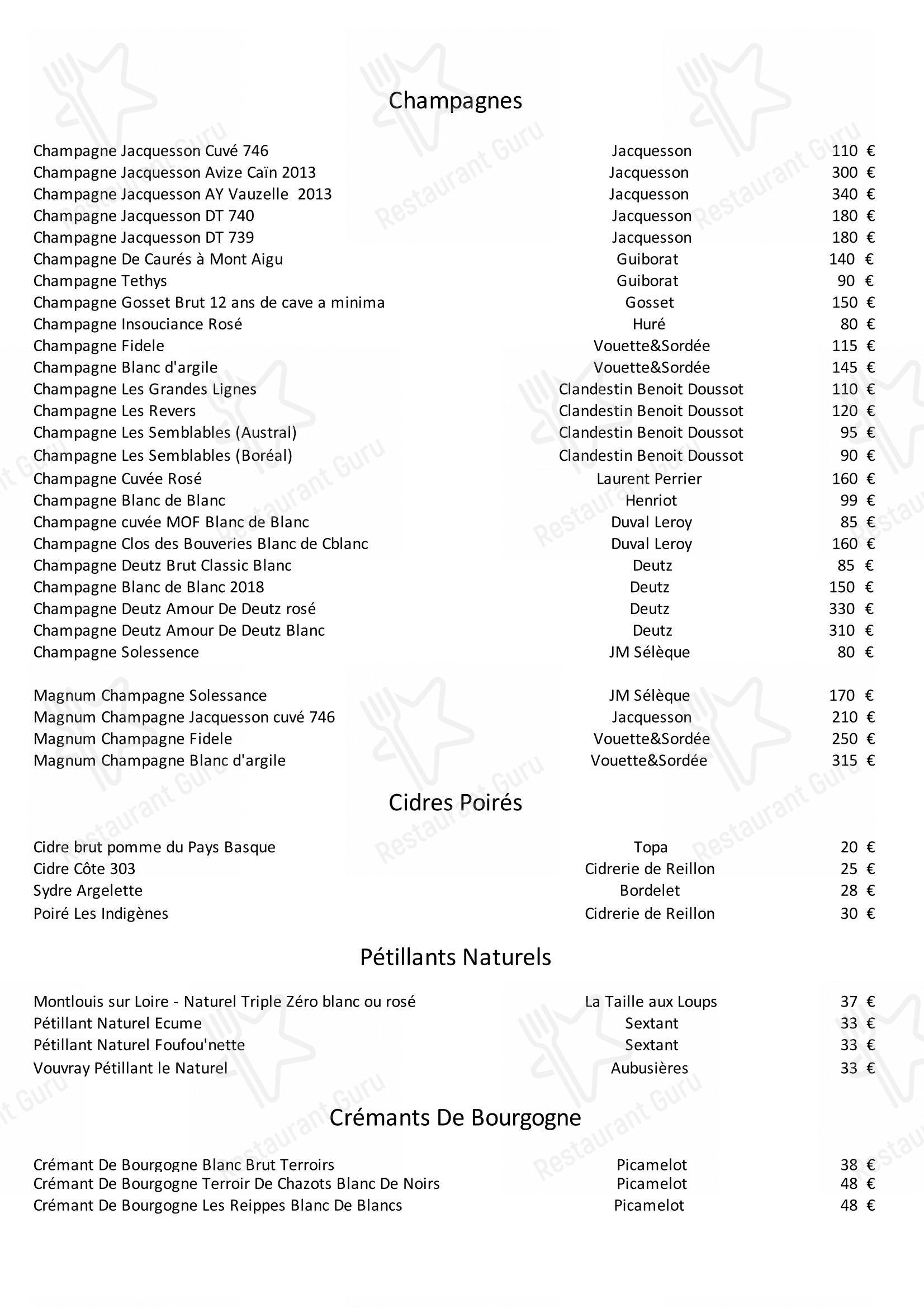 Menu bar pour Le Bistrot Bourguignon restaurant