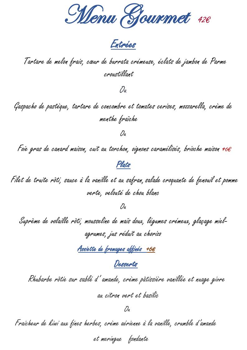 Menu de Le Bourbonnoux