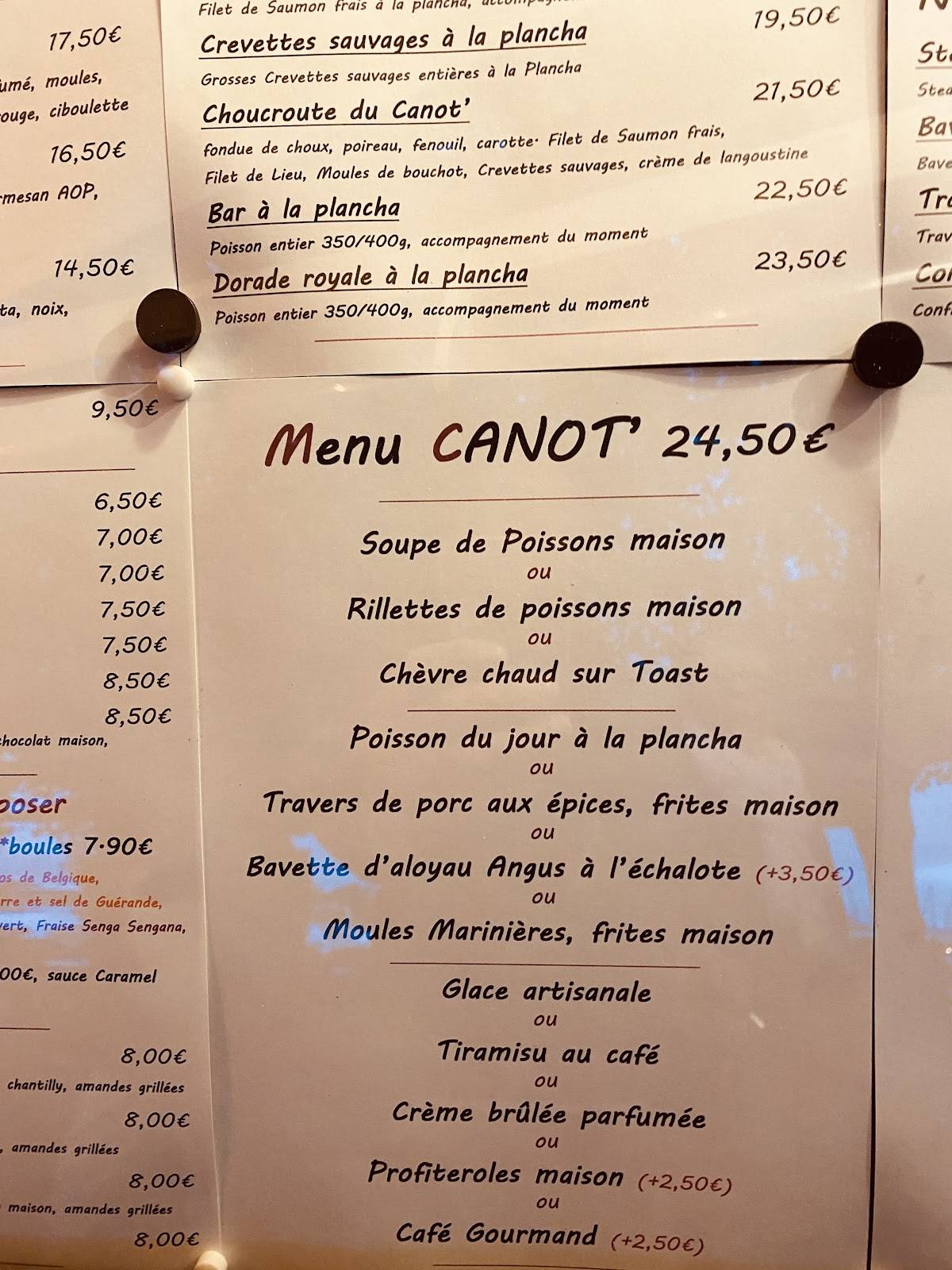Menu de Le Canot La Rochelle