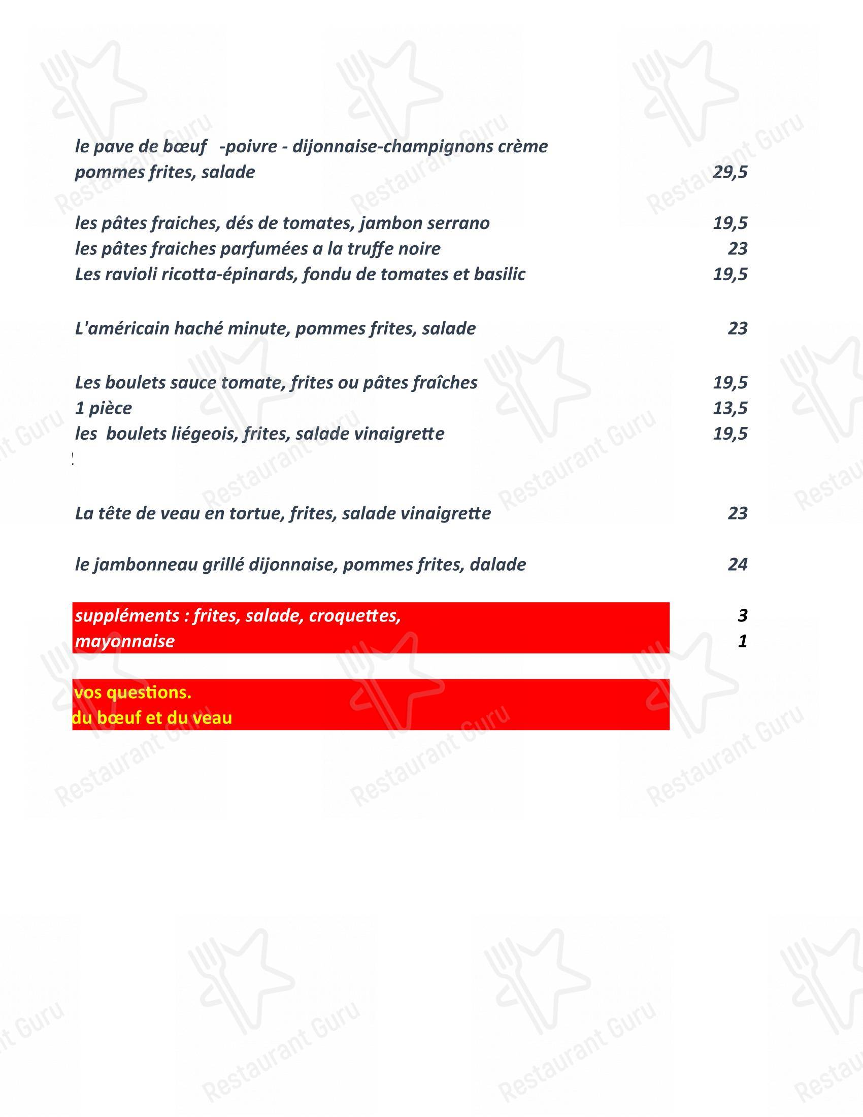 Menu pour Le Dernier Ragot - Menu