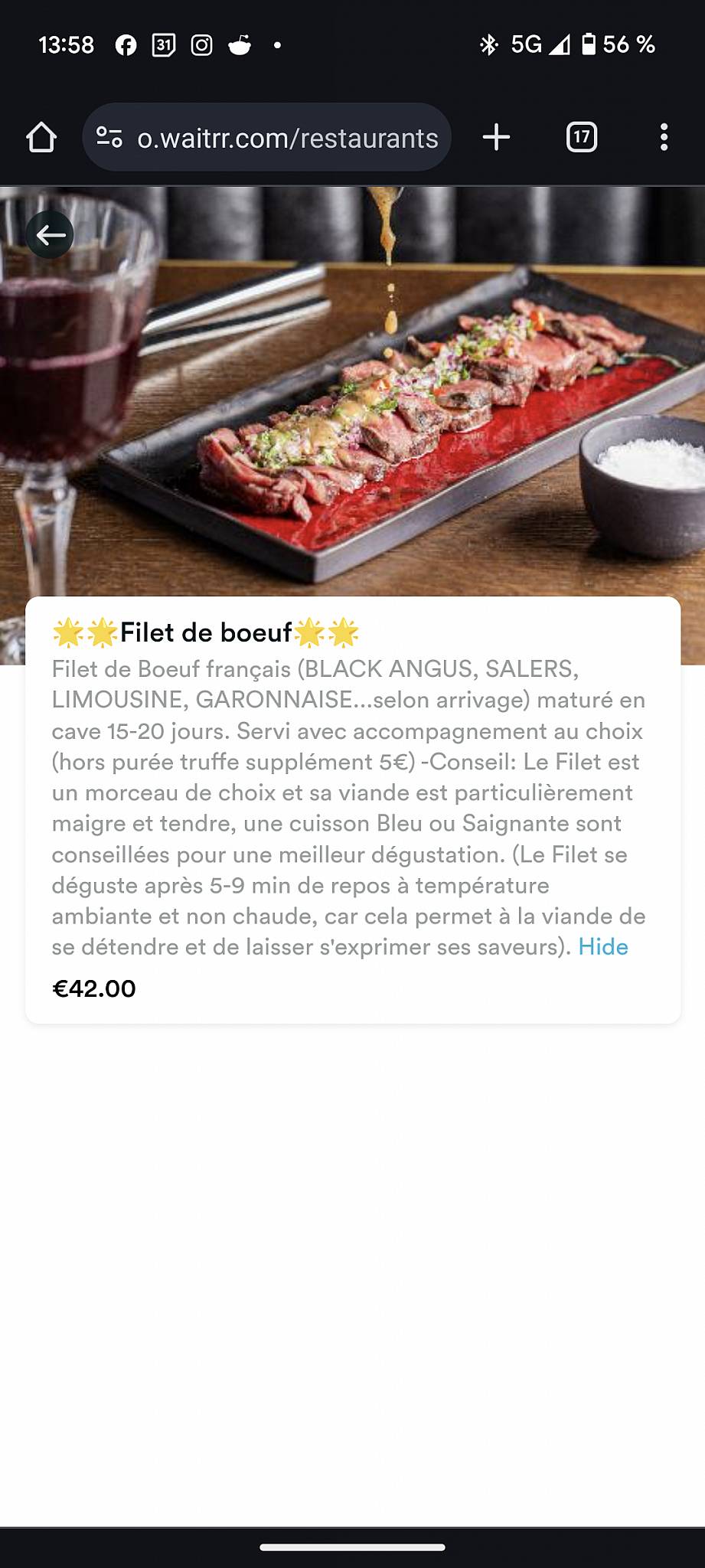 Menu de Le Doli
