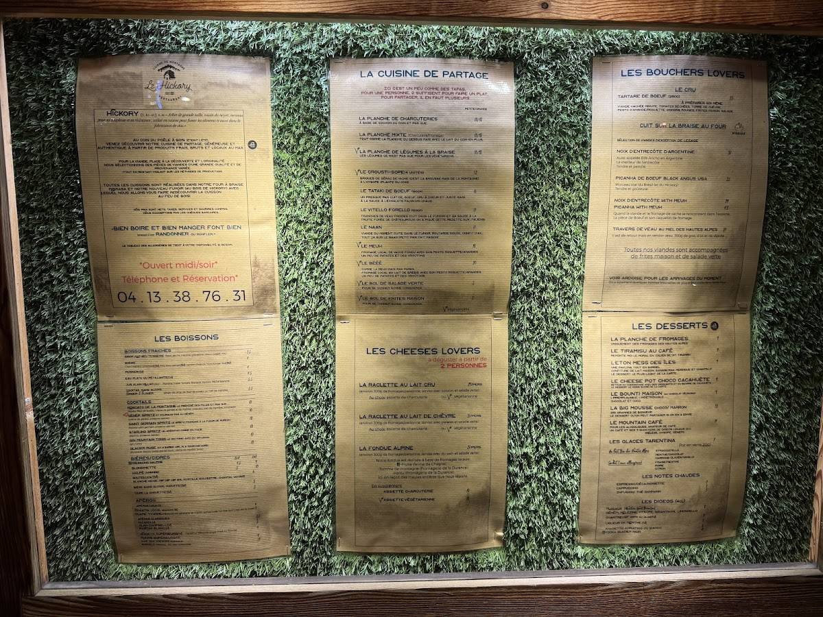 Menu de Le Hickory