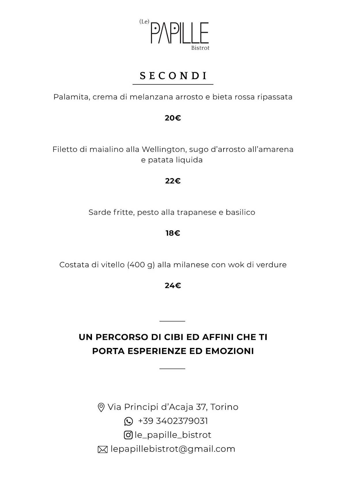 Menu di Le Papille bistrot 