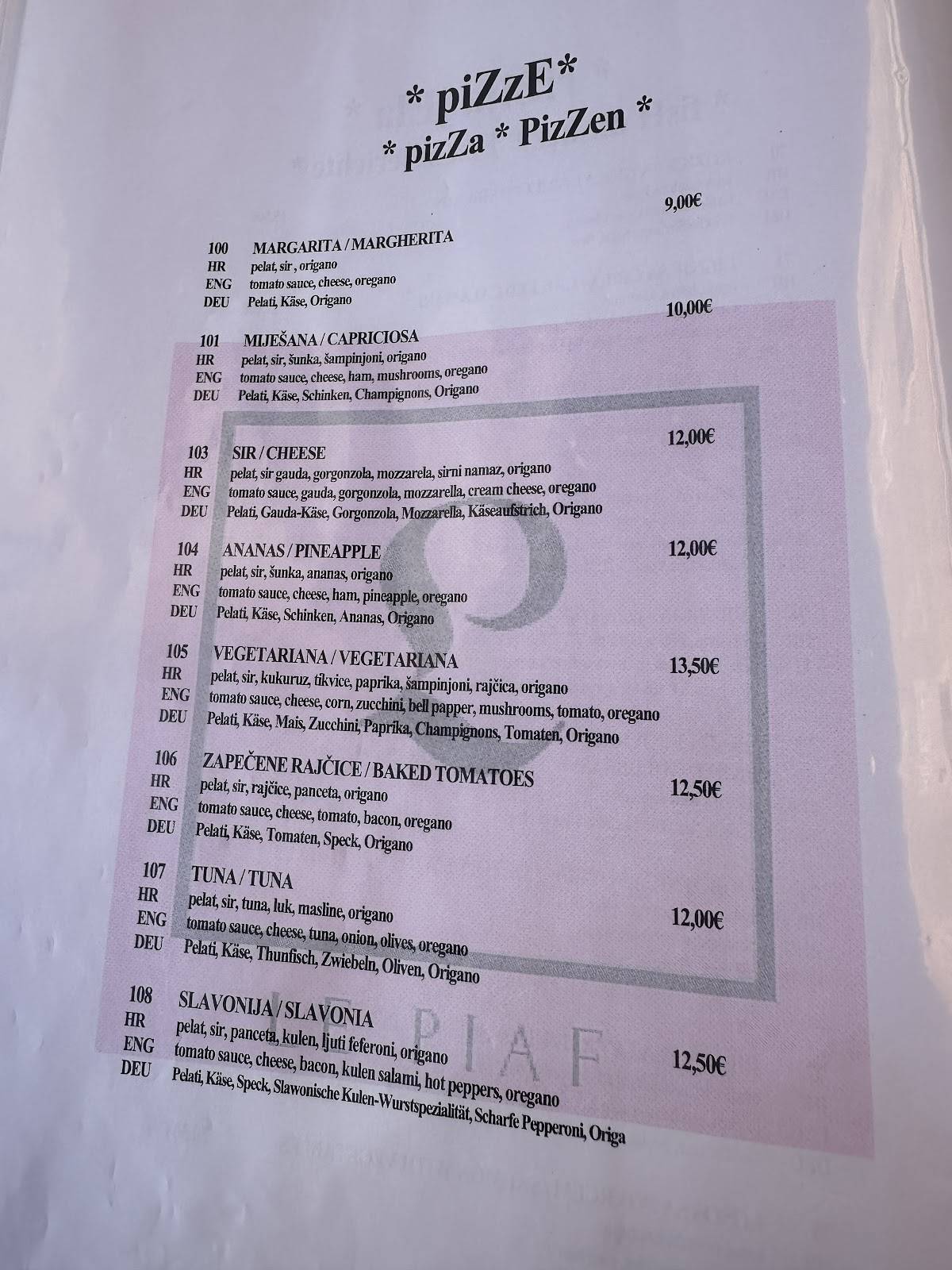 Menu di Le Piaf 