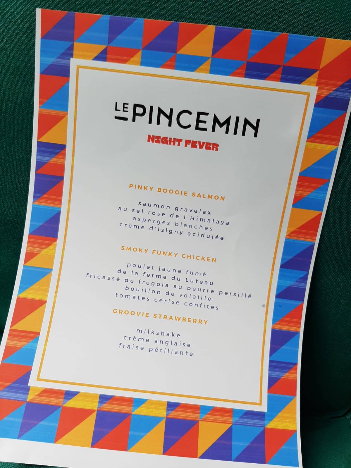 Menu au Le Pincemin restaurant, Versailles