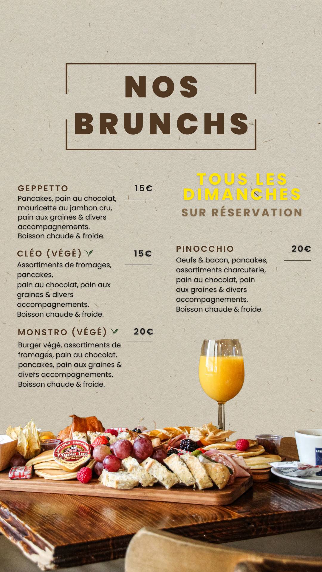 Menu de Le Pinocchio