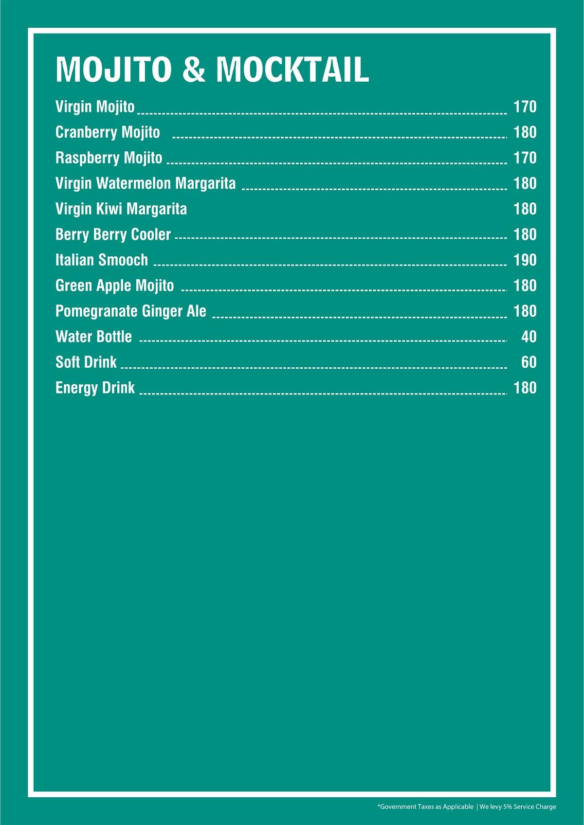 Le Terrace Cafe Mysore menu