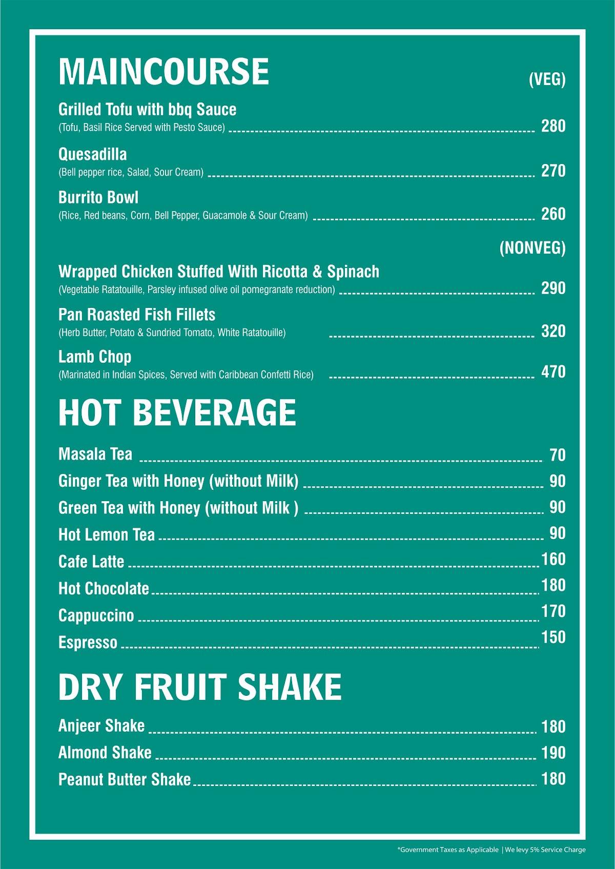 Le Terrace Cafe Mysore menu