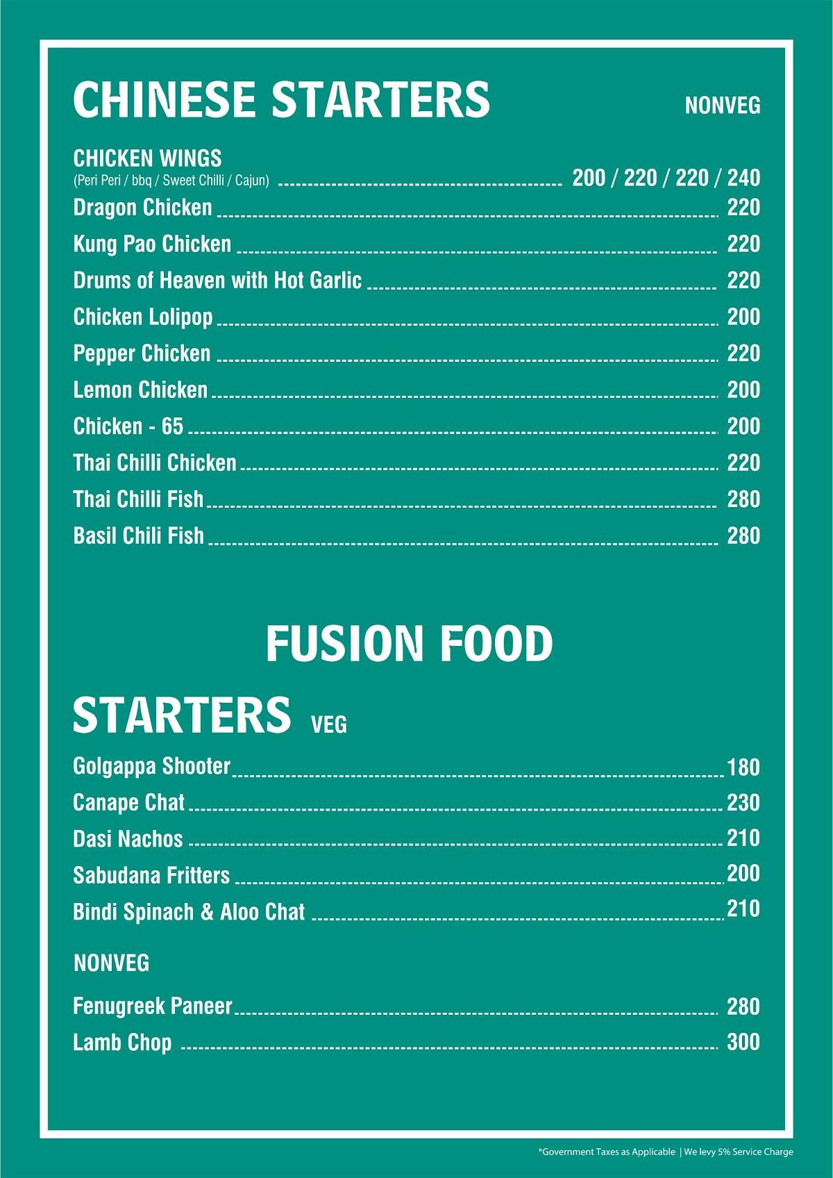 Le Terrace Cafe Mysore menu