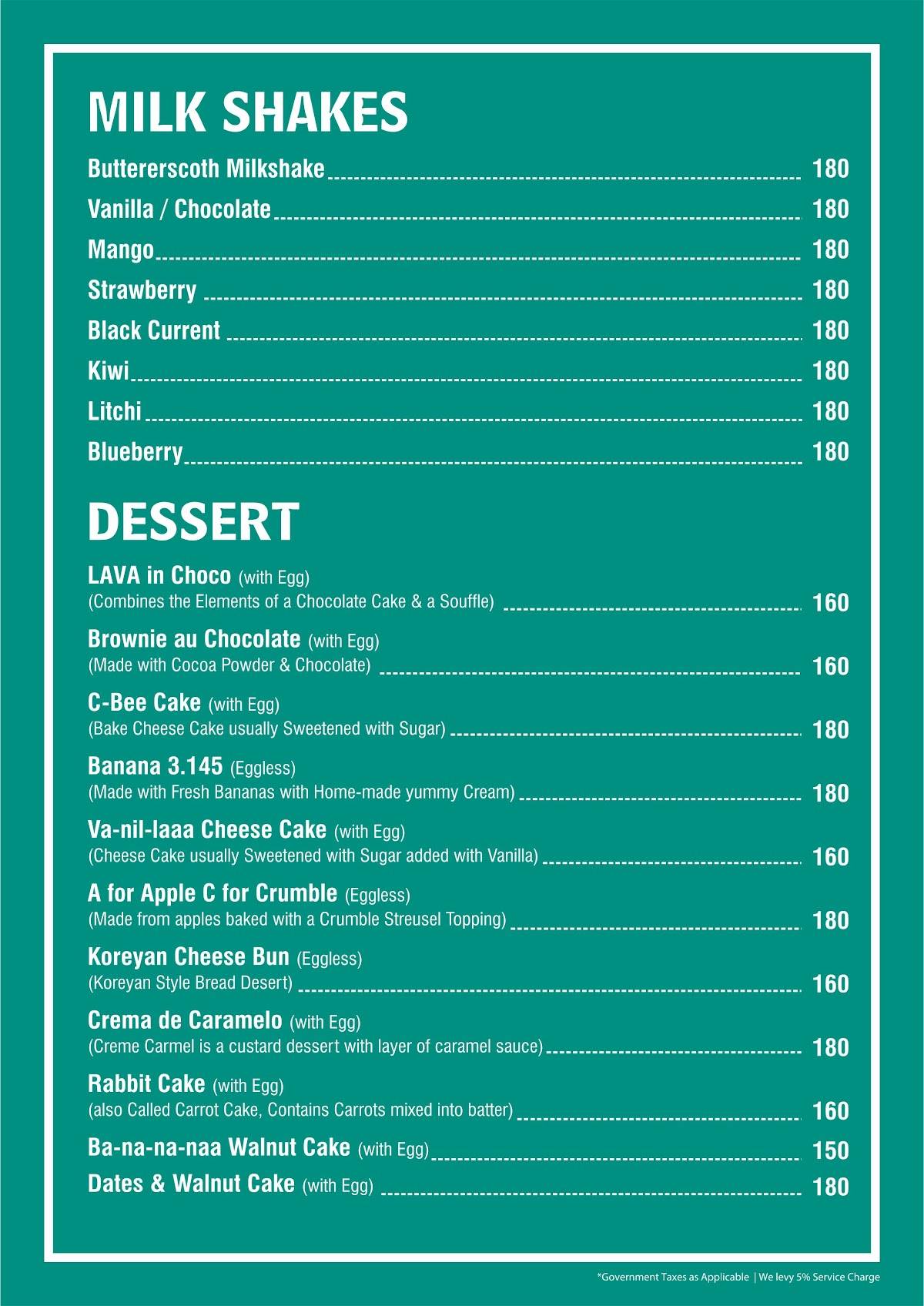 Le Terrace Cafe Mysore menu