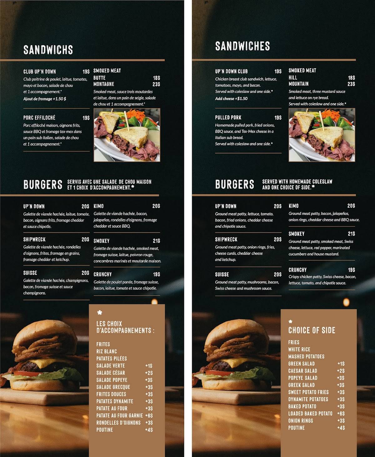 Menu de Le Up'n Down Resto-Bar