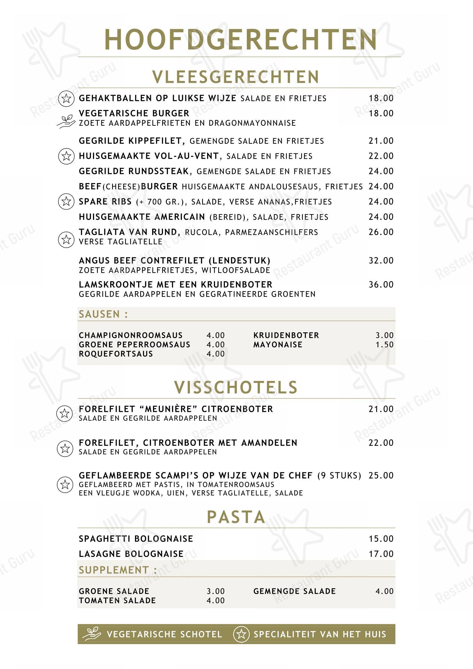 Menu pour Le Vert de Pommier - repas et boissons