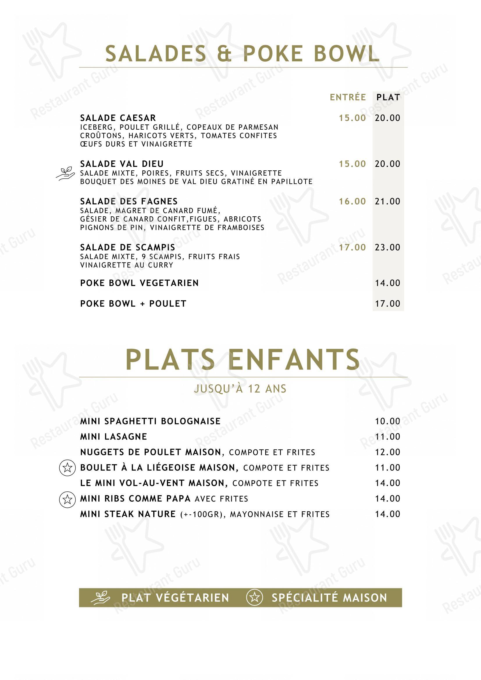 Lunch Menu pour Le Vert de Pommier restaurant