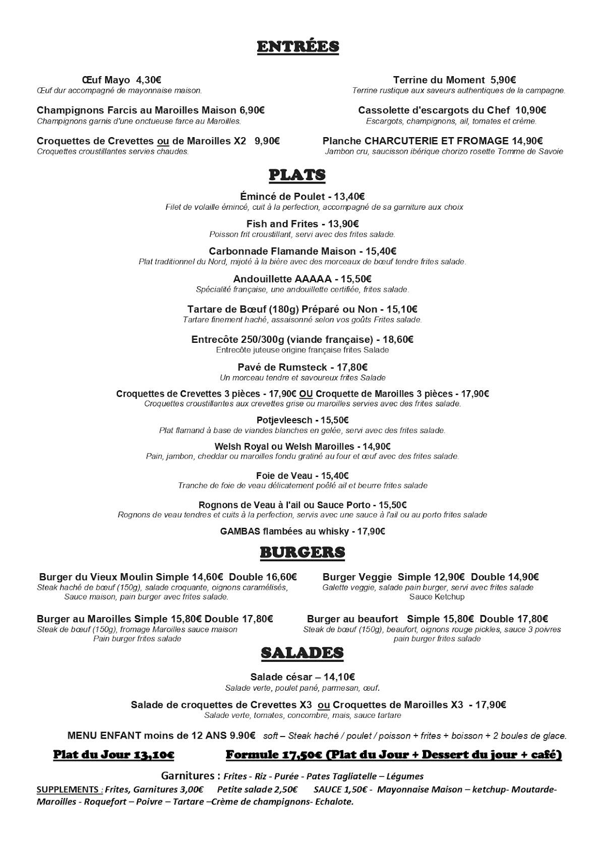 Menu de Le Vieux Moulin
