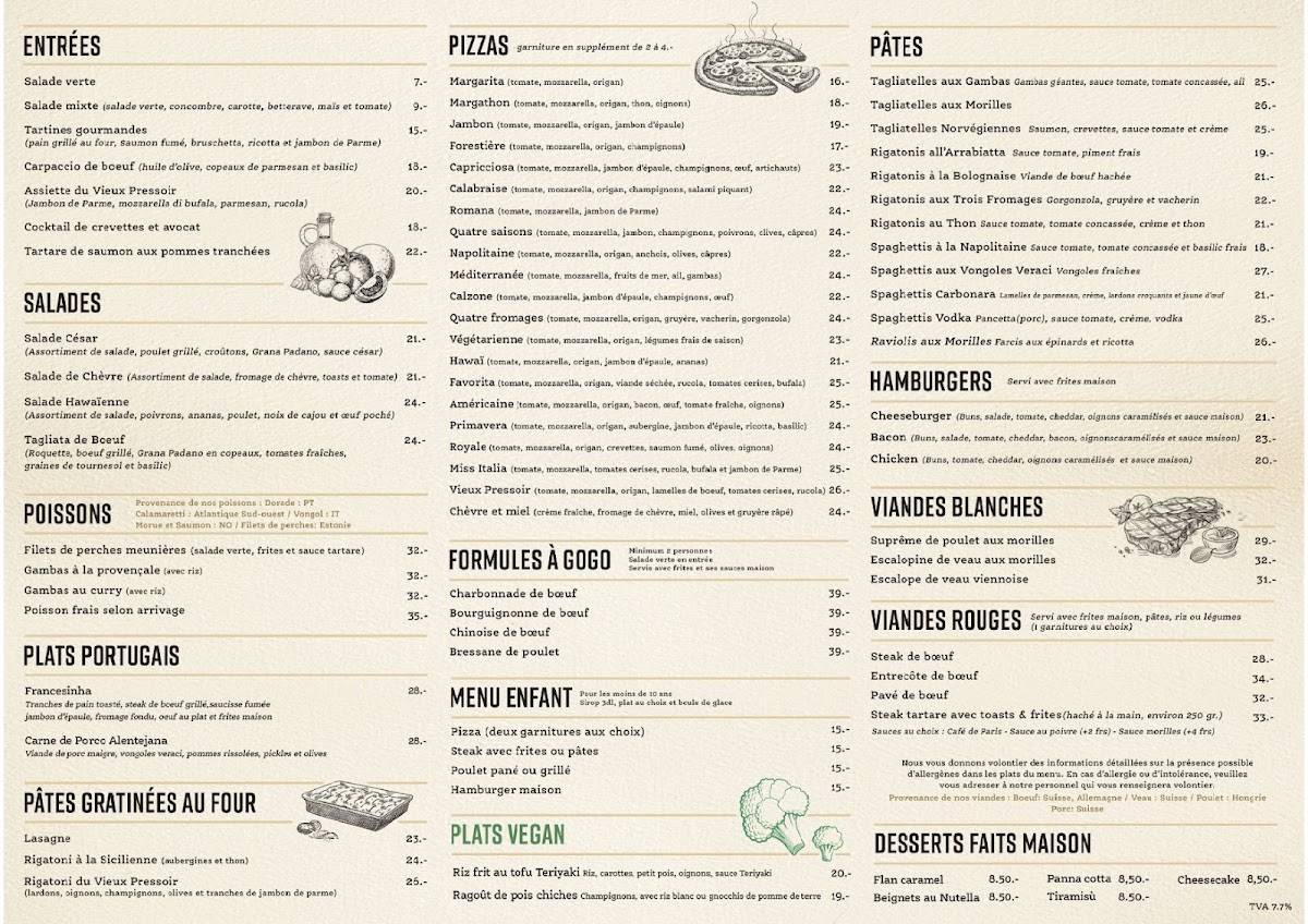 Menu di Le Vieux Pressoir 