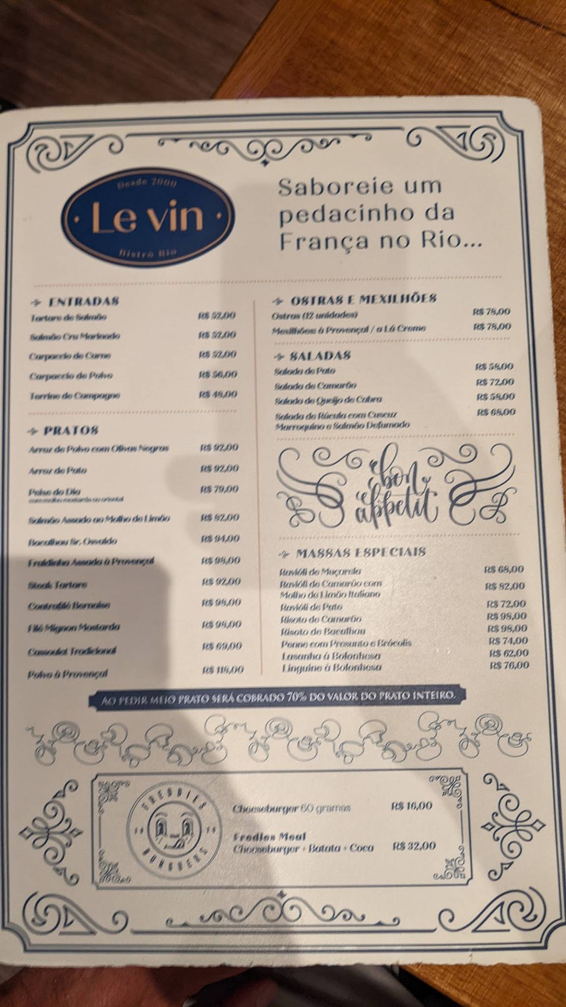 Le Vin Bistrô Rio Leblon cardápio