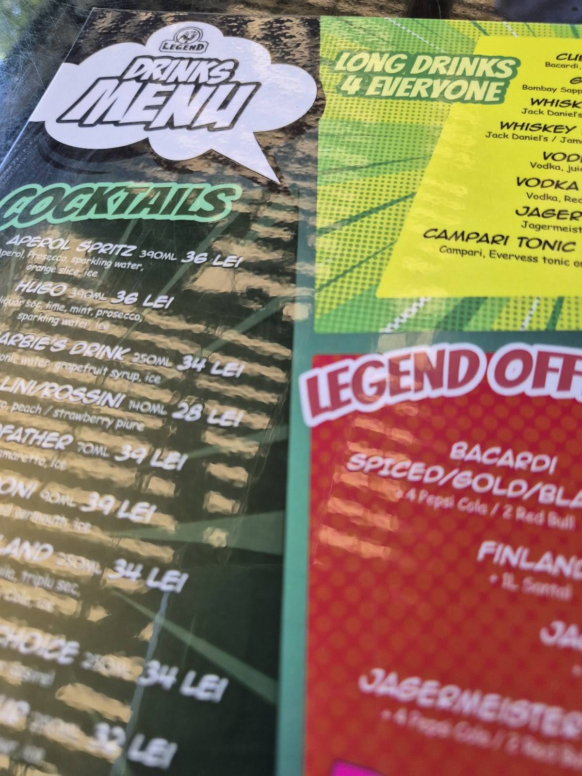 Menu de Legend Pub