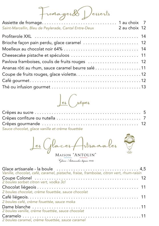 Menu de L'églantine