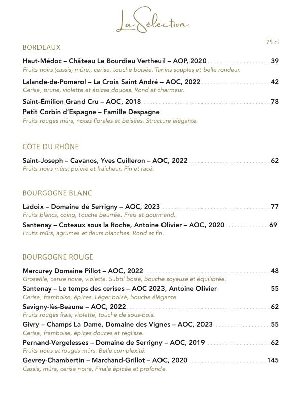 Menu de L'églantine