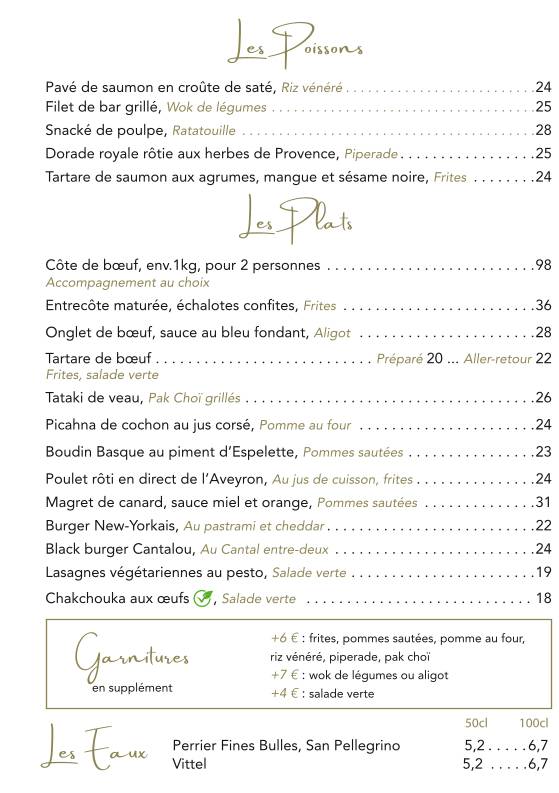 Menu de L'églantine